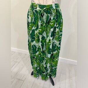Green Pleated Maxi Skirt for Resort Wear